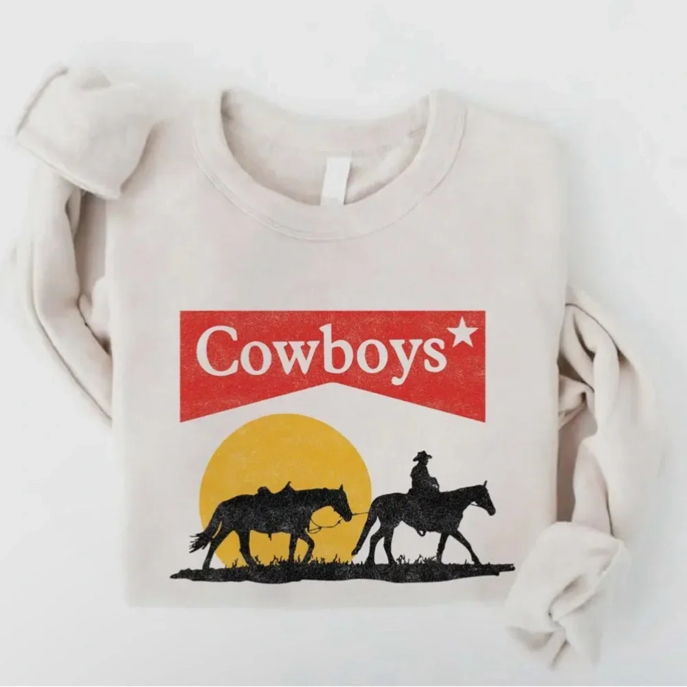 Western Cowboys Graphic off White Sweatshirt - Picture 2 of 6
